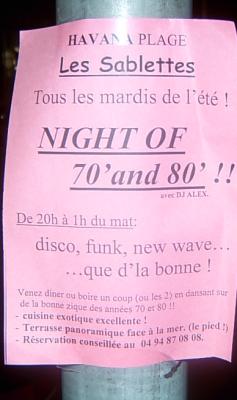 Affiche des nights 70 & 80's aux Sablettes