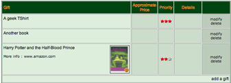 Screenshot of MyGifts