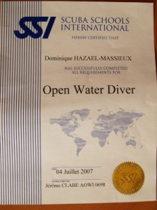 Diplôme d'Open Water Diver