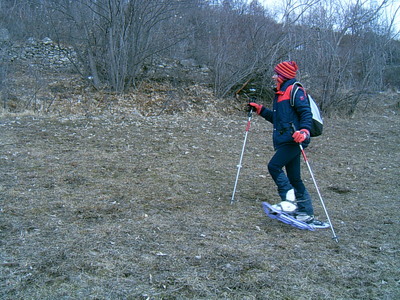 Béné affrontant la montagne en raquettes (Val d’Allos, 29 Janvier 2005)